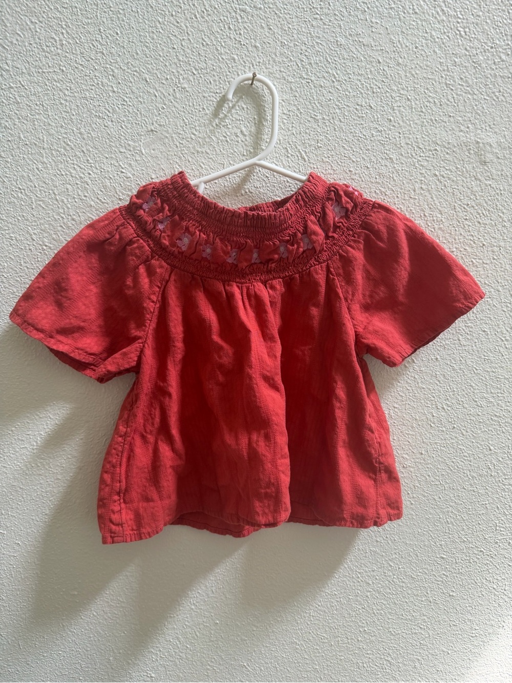 Old Navy Coral Red Smocked Girls Top